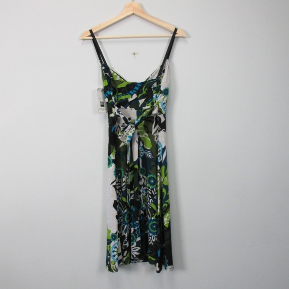Deep Blue Y2K Floral Print Dress L Green Italy Strappy Tie Back Retro Summer 264 - Picture 2 of 10